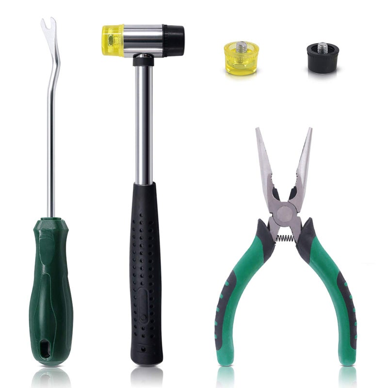 Keadic 5pcs Upholstery Tacks Tools Set, Double-Faced Upholstery Mallet with 2 Replacement Rubber Heads, Staple Lifter and Removal Pliers, for Furniture Repair and Jewelry Craft Decoration Project - Image 1